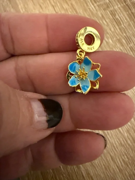 Gold Blue Enamel Flower Charm Pendant - Picture 5 of 5